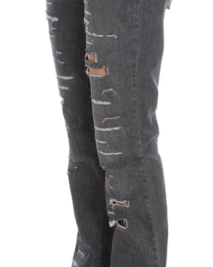 John Galliano Gray Wash Cotton Torn Straight Fit Jeans