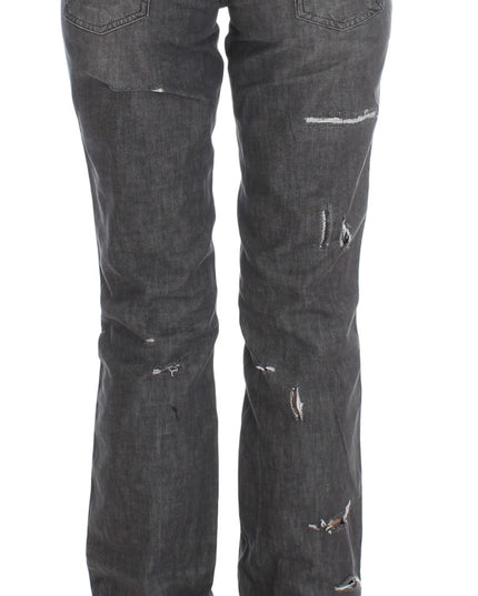 John Galliano Gray Wash Cotton Torn Straight Fit Jeans