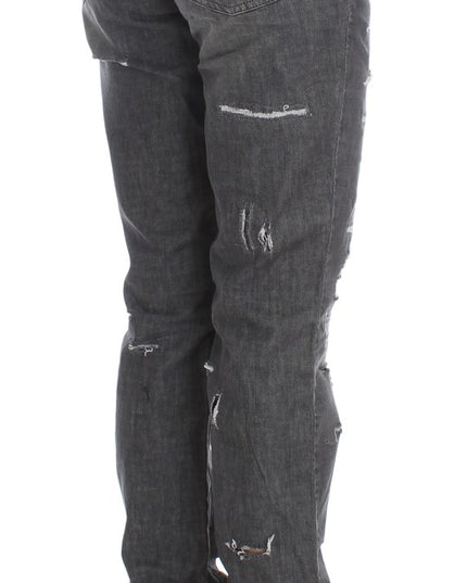 John Galliano Gray Wash Cotton Torn Straight Fit Jeans