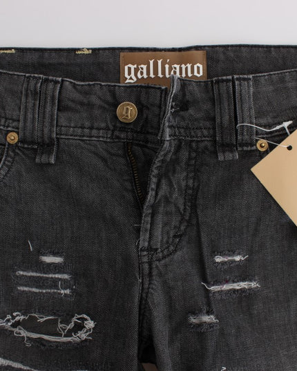 John Galliano Gray Wash Cotton Torn Straight Fit Jeans