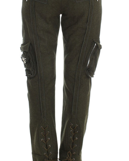 Ermanno Scervino Green Wool Blend Loose Fit Cargo Pants