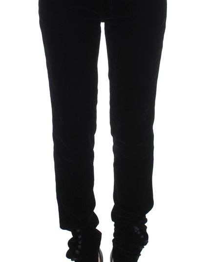 Ermanno Scervino Black Viscose Blend Velvet Slim Fit Pants