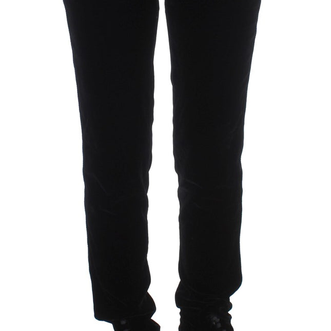Ermanno Scervino Black Viscose Blend Velvet Slim Fit Pants