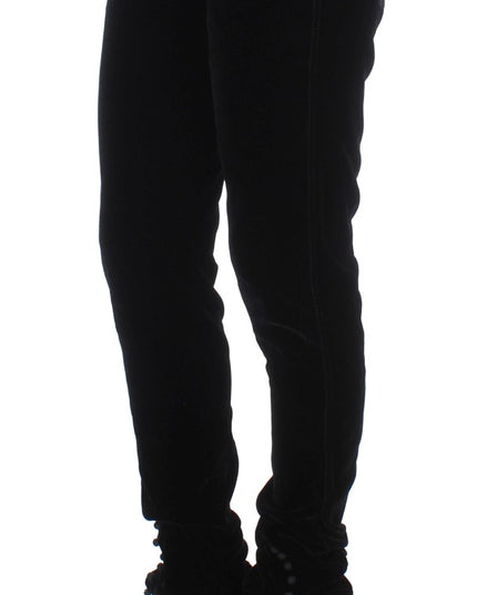 Ermanno Scervino Black Viscose Blend Velvet Slim Fit Pants