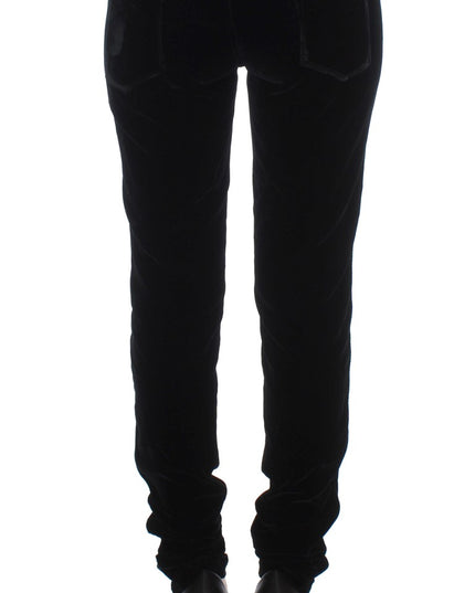 Ermanno Scervino Black Viscose Blend Velvet Slim Fit Pants