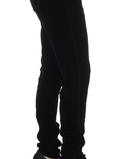 Ermanno Scervino Black Viscose Blend Velvet Slim Fit Pants
