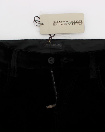 Ermanno Scervino Black Viscose Blend Velvet Slim Fit Pants