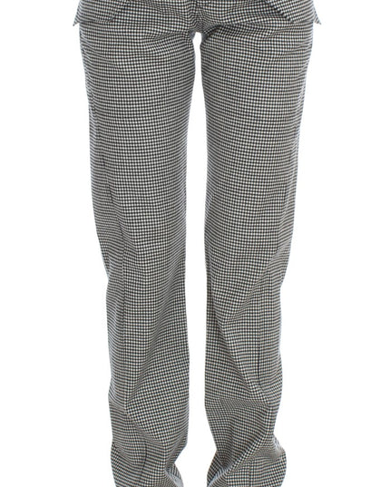 Ermanno Scervino Black White Checkered Cotton Casual Pants