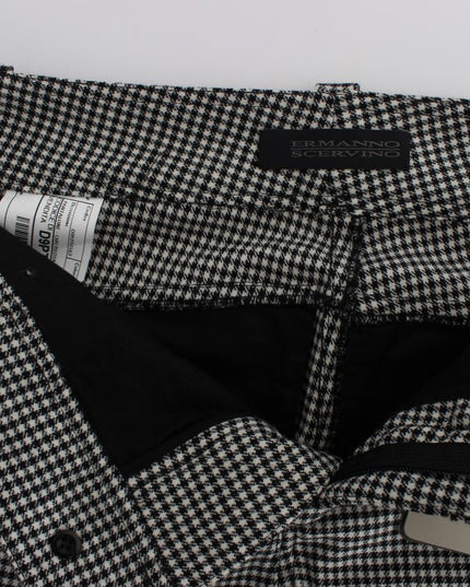 Ermanno Scervino Black White Checkered Cotton Casual Pants