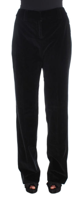 Ermanno Scervino Black Velvet Cotton Straight Legs Pants