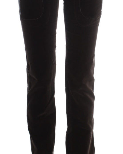 Ermanno Scervino Brown Cotton Velvet Zippers Slim Fit Pants
