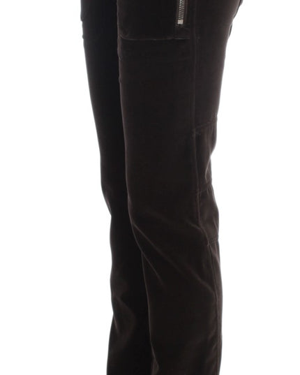 Ermanno Scervino Brown Cotton Velvet Zippers Slim Fit Pants