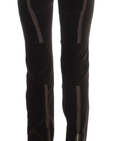 Ermanno Scervino Brown Cotton Velvet Zippers Slim Fit Pants