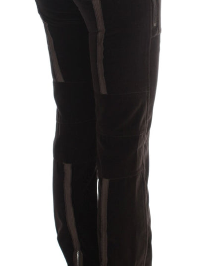 Ermanno Scervino Brown Cotton Velvet Zippers Slim Fit Pants