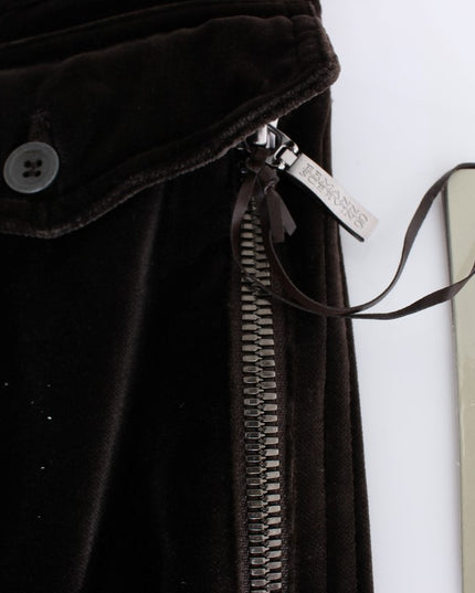 Ermanno Scervino Brown Cotton Velvet Zippers Slim Fit Pants