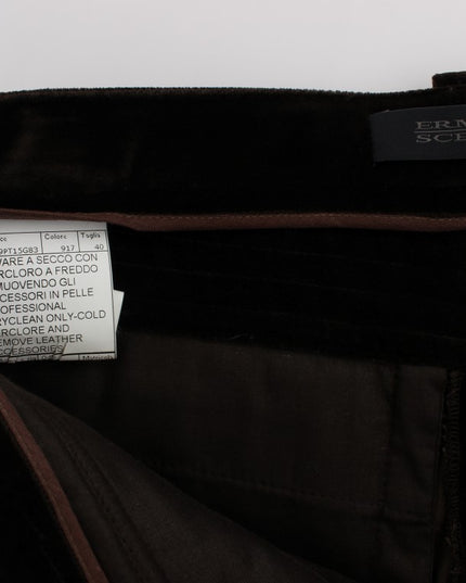 Ermanno Scervino Brown Cotton Velvet Zippers Slim Fit Pants