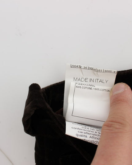 Ermanno Scervino Brown Cotton Velvet Zippers Slim Fit Pants