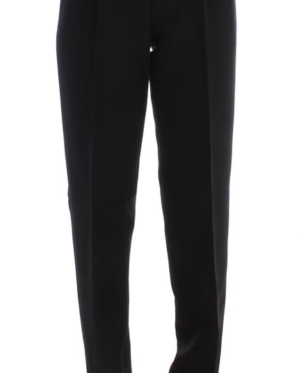 Ermanno Scervino Black Striped Cotton Blend Wide Legs Pants