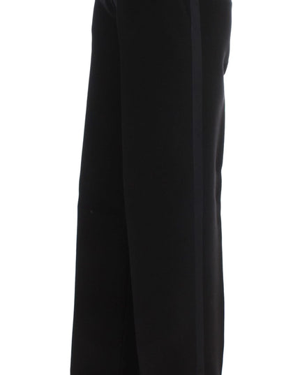Ermanno Scervino Black Striped Cotton Blend Wide Legs Pants