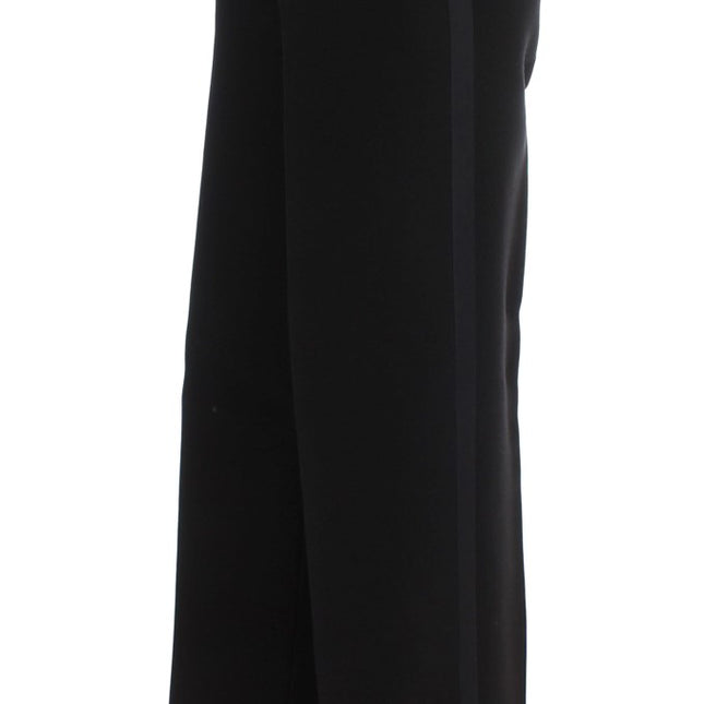Ermanno Scervino Black Striped Cotton Blend Wide Legs Pants