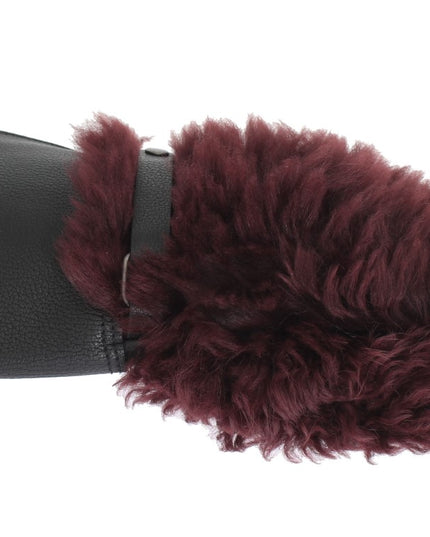 Dolce & Gabbana Black Leather Bordeaux Shearling Gloves