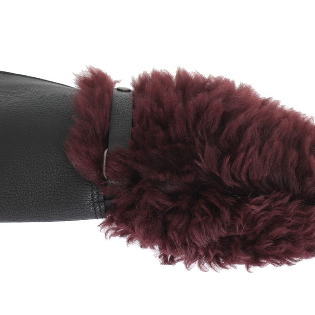 Dolce & Gabbana Black Leather Bordeaux Shearling Gloves