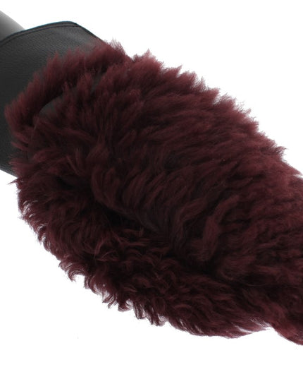 Dolce & Gabbana Black Leather Bordeaux Shearling Gloves
