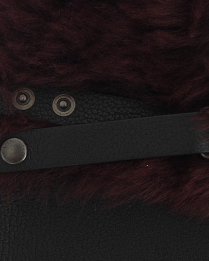 Dolce & Gabbana Black Leather Bordeaux Shearling Gloves