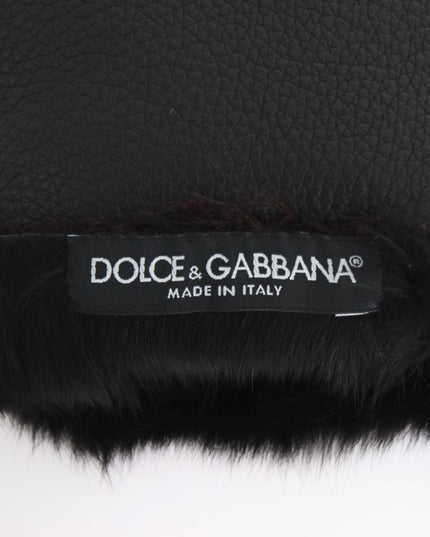 Dolce & Gabbana Black Leather Bordeaux Shearling Gloves