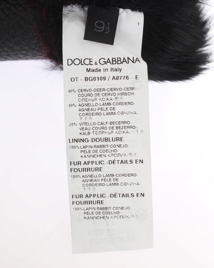 Dolce & Gabbana Black Leather Bordeaux Shearling Gloves