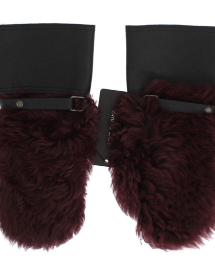 Dolce & Gabbana Black Leather Bordeaux Shearling Gloves