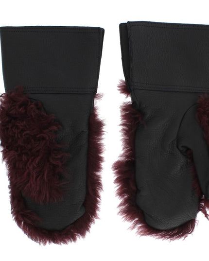 Dolce & Gabbana Black Leather Bordeaux Shearling Gloves