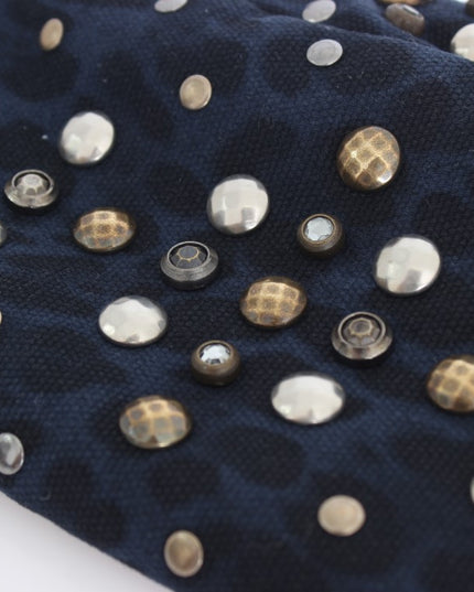 Dolce & Gabbana Gray Wool Shearling Studded Blue Leopard Gloves