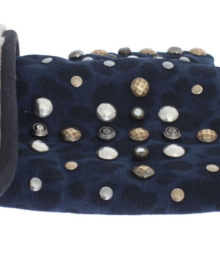 Dolce & Gabbana Gray Wool Shearling Studded Blue Leopard Gloves