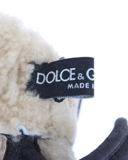 Dolce & Gabbana Gray Wool Shearling Studded Blue Leopard Gloves