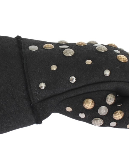 Dolce & Gabbana Gray Wool Shearling Studded Gloves