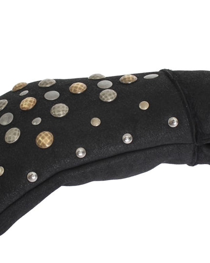 Dolce & Gabbana Gray Wool Shearling Studded Gloves