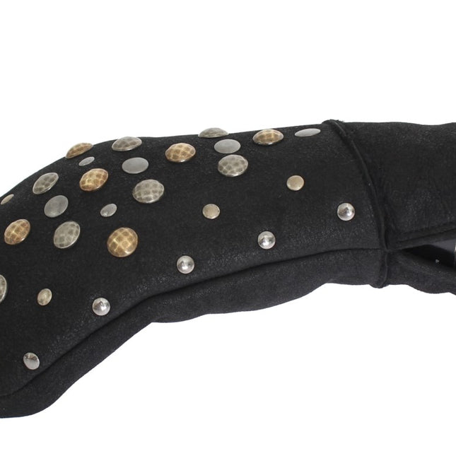 Dolce & Gabbana Gray Wool Shearling Studded Gloves