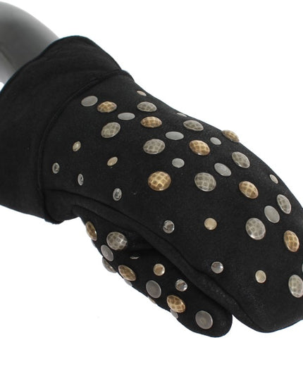 Dolce & Gabbana Gray Wool Shearling Studded Gloves