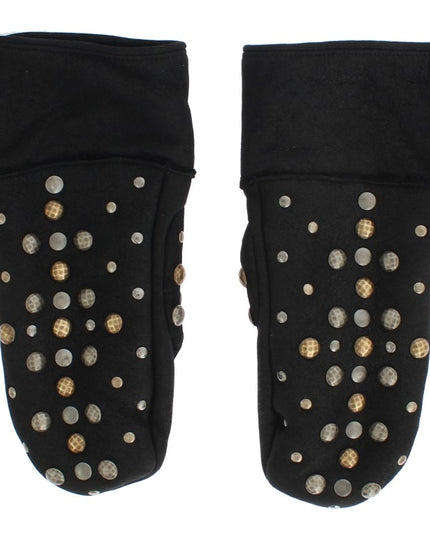 Dolce & Gabbana Gray Wool Shearling Studded Gloves