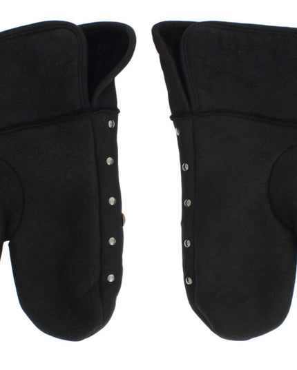 Dolce & Gabbana Gray Wool Shearling Studded Gloves