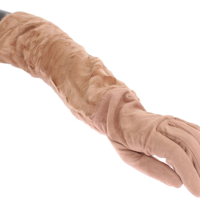 Dolce & Gabbana Beige Suede Xiangao Fur Elbow Gloves