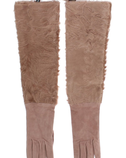 Dolce & Gabbana Beige Suede Xiangao Fur Elbow Gloves