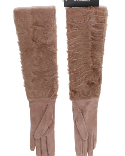 Dolce & Gabbana Beige Suede Xiangao Fur Elbow Gloves