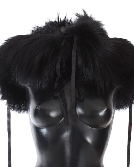 Dolce & Gabbana Black Fox Fur Shoulder Wrap Cover Collar Scarf