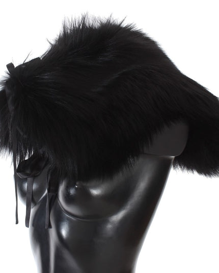 Dolce & Gabbana Black Fox Fur Shoulder Wrap Cover Collar Scarf