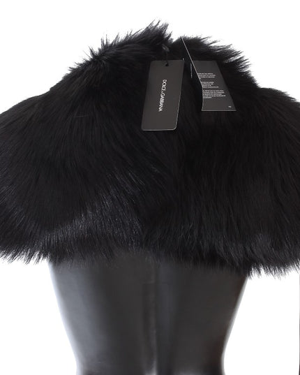 Dolce & Gabbana Black Fox Fur Shoulder Wrap Cover Collar Scarf