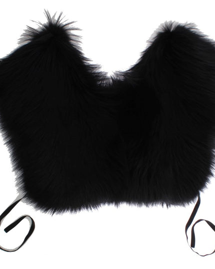 Dolce & Gabbana Black Fox Fur Shoulder Wrap Cover Collar Scarf
