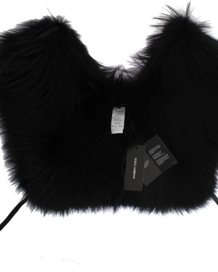 Dolce & Gabbana Black Fox Fur Shoulder Wrap Cover Collar Scarf