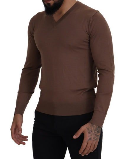 Dolce & Gabbana Brown Wool Men V-neck Pullover Sweater